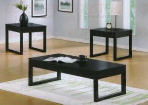 Coffee & End Table Set 700581 3pcs Contemporary Black Finish
