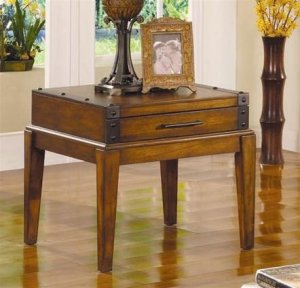 Table Rustic Square Wood Metal Trim End Side 701007