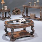 3pc Set Hard Carved Wood Glass (Coffee Table, End Table & Sofa table)