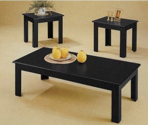 Coffee Table 3 pc set black oak veneer parquet occasional tables