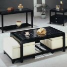 Coffee Table 5519 Solid Wood Glass Top With 2 Ottomans
