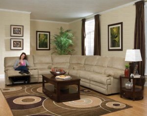 Sectional Set Denton Collection 3pc Motion Microfiber in Beige Microfiber