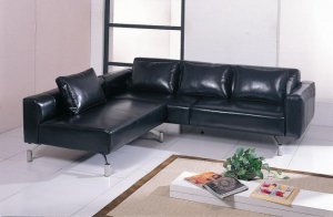 Sectional Sofa Vogue Full Bycast Black Leather Elegant Contemporary
