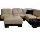 Leather Sectional With Ottoman Lamar Italian in Beige/wenge