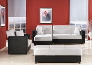 Sectional Sofa Bed Elegant Black /Grey Microfiber