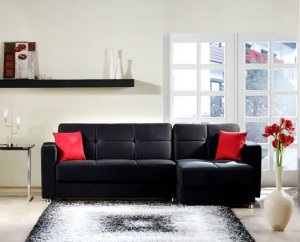 Sectional Sofa Bed Elegant Black Microfiber
