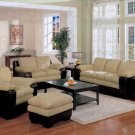 Sofa Set Dabney Microfiber 4 Piece in Beige Microfiber and Dark Brown PU