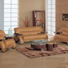 Leather Sofa and Loveseat Set 2033 Grandiose Curvy Wood and Tan