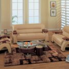 Leather Sofa and Loveseat Set 2033 Grandiose Curvy Wood and Cappuccino