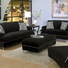 Set (sofa & Love seat) 'Black Pearl' Collection 2pc in Black Velvet with Chrome Trim