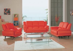 Sofa Set 9908- Rogers 2 pc. Red Leather Living Room (Sofa & Loveseat)