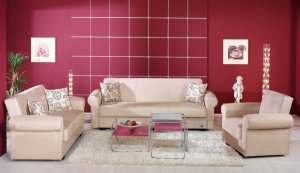 Sofa Bed Set Elita Beige Microfiber 3pc