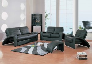 2 pc Set (Sofa & Loveseat) Attractive Black Leather '770'