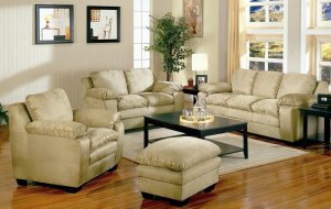 Ellis Sofa & Loveseat 2pc Set in Beige Microfiber