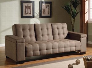 Sofa Bed Tan Microfiber 300146