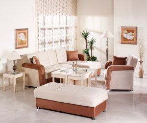 (Sectional Sofa Bed , Chair & Ottoman ) 3pc Set Vision Available in Brown or Beige/Brown Microfiber