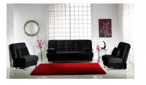 Sofa Bed 3pc Set Vegas in Black Microfiber (Sofa and 2 Chair)