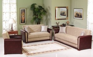 Sofa Bed Alfa Silver Brown 3pc Set (sofa, loveseat and chair)