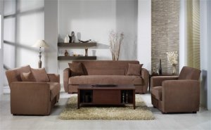 Sofa Bed Miami 3pc Set in Brown Microfiber (sofa, loveseat and chair)