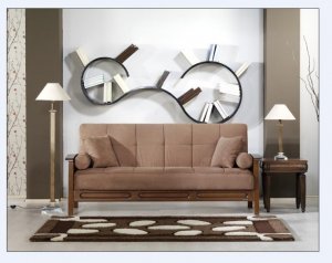 Sofa Bed Vera Mission Style Lt Brown Microfiber