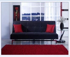 Sofa Bed Slim Black Microfiber