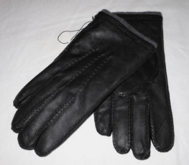 Amicale Black Leather Cashmere Lined Gloves Mens Small New $120 Nordstrom