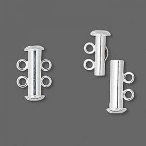 Silver Plated Brass Slide Lock Clasps, 2-str, Pk of 4