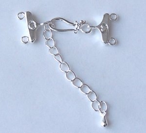 5 Silver Plated Hook Clasps with Extender Chain, 2 str