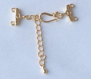 5 Gold Plated Hook Clasps with Extender Chain, 2 str