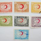 Vintage Turkish Red Crescent Donation Stamps 7 in different color and denomination collectible