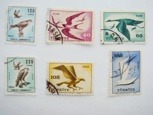 Vintage Turkish Postage Stamps 6 different bird images collectible Stamped