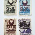 Turkish Government Official Stamps 4 in different colors and value collectible vintage