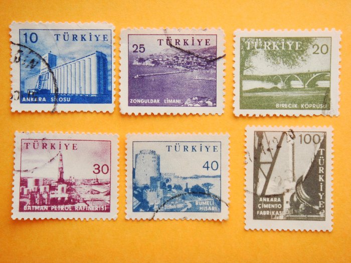 Turkish Postage Stamps 6 locations of significance depicted in various ...