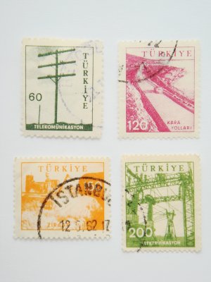 Turkish Postage Stamps 4 images representing development collectible vintage