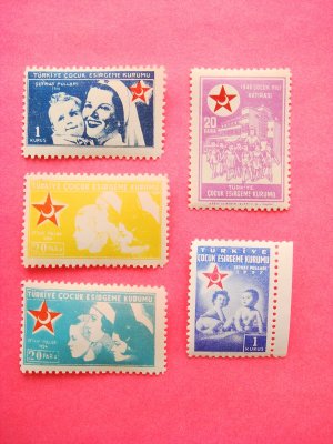 Turkish Child Protection Services Stamps 5 in different color and image collectible vintage