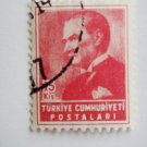 15 kurus Turkish Postage Stamp in pink with Mustafa Kemal Ataturk on it