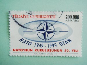 200000 Lira Turkish Postage Stamp celebrating the 50th anniversary of  NATO