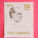 50 kurus Turkish Postage Stamp in white with Mustafa Kemal Ataturk on it