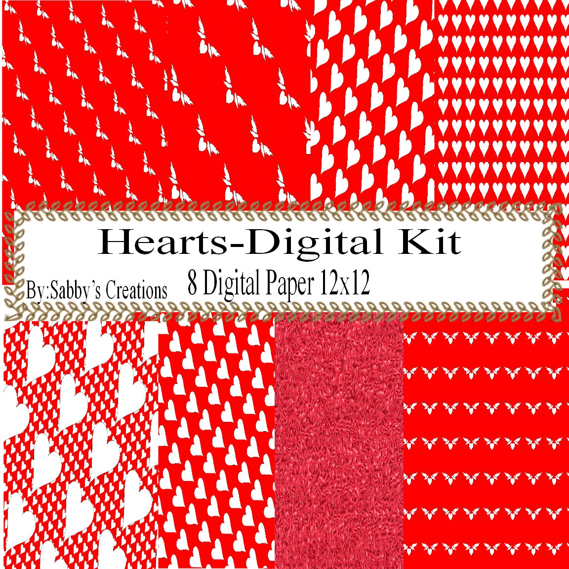 Red Digital Kit 2-Digtial Paper-Art Clip-Gift Tag-Jewelry-T shirt-Caketopper