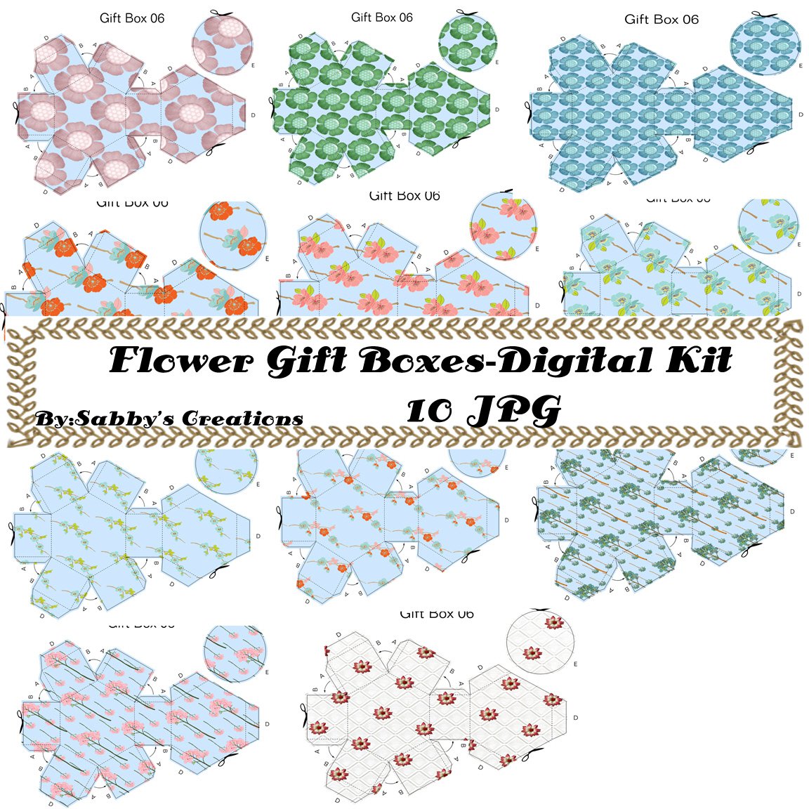 Flower Gift Boxes46 Digital Kit-Mothers Day-Paper-ArtClip-Gift Tag-Jewelry