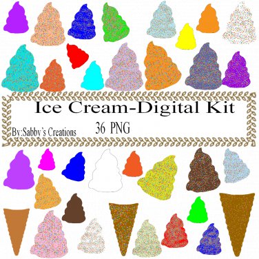 Ice Cream Digital Kit 1-Digtial Paper-Food-Art Clip-T shirt-Notebook-Scrapbook-background-gift card.