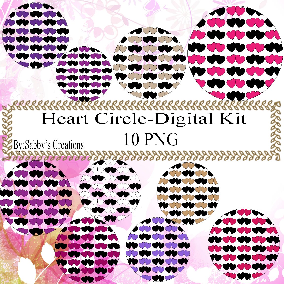 Hearts Circle bb Digital Kit-Jewelry Tag-Clipart-Gift Tag-Digital Clipart-Scrapbook.