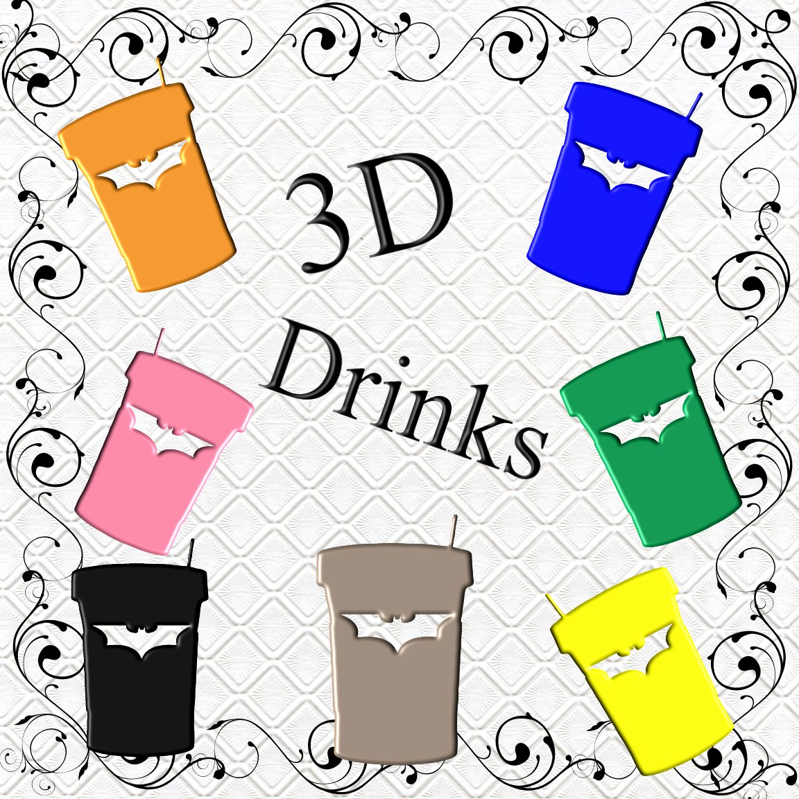 Color 3D Drinks 3-Digital ClipArt-Gift Tag-Soft Drinks-Bat-Scrapbook-Banner-Background-Gift Card.