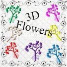 Color 3D Flowers201a-Digital ClipArt-Gift Tag-Scrapbook-banner-background-gift card.