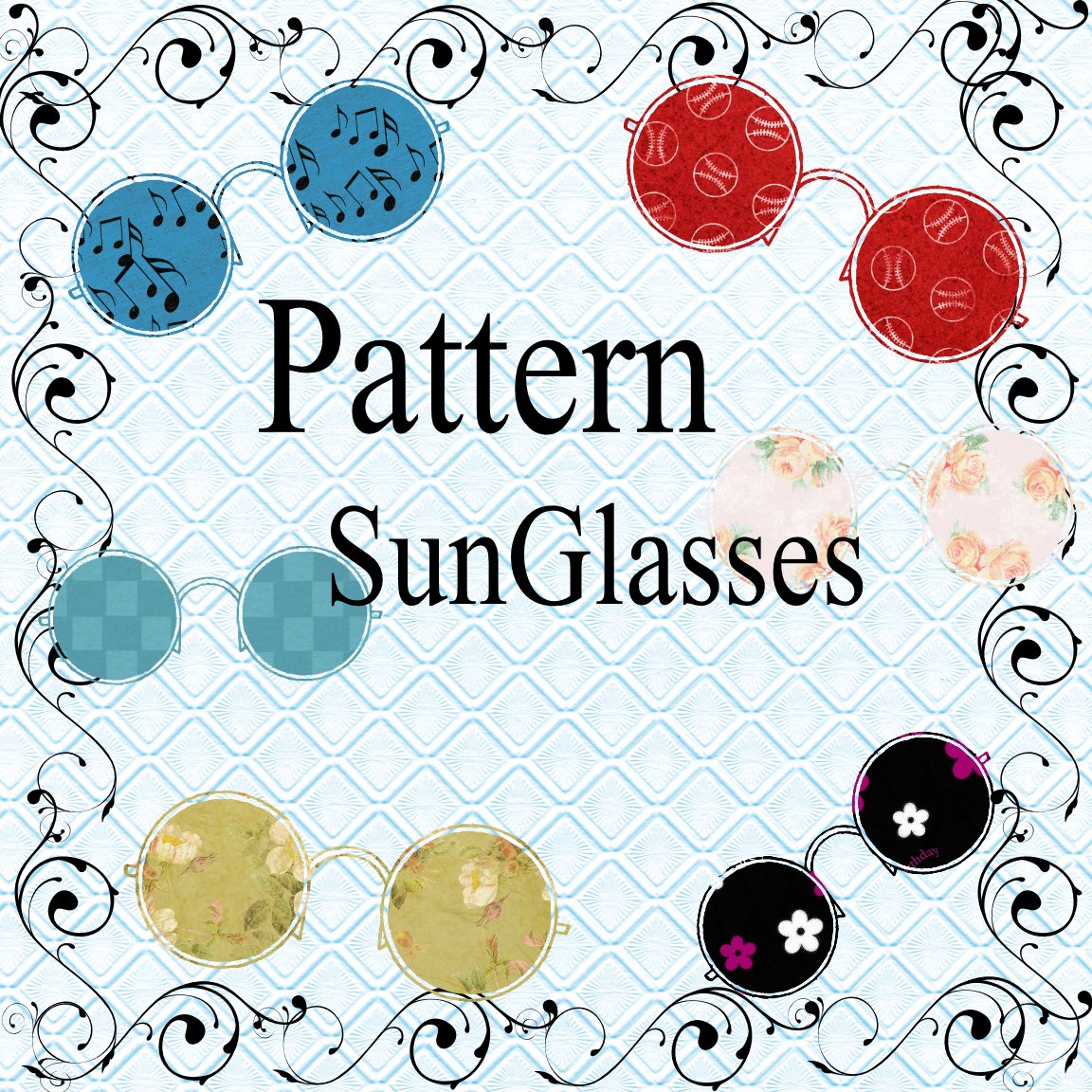 Pattern SunGlasses-Digital ClipArt-Art Clip-Gift Tag-Flowers-Scrapbook-Banner-Background-Gift Card.
