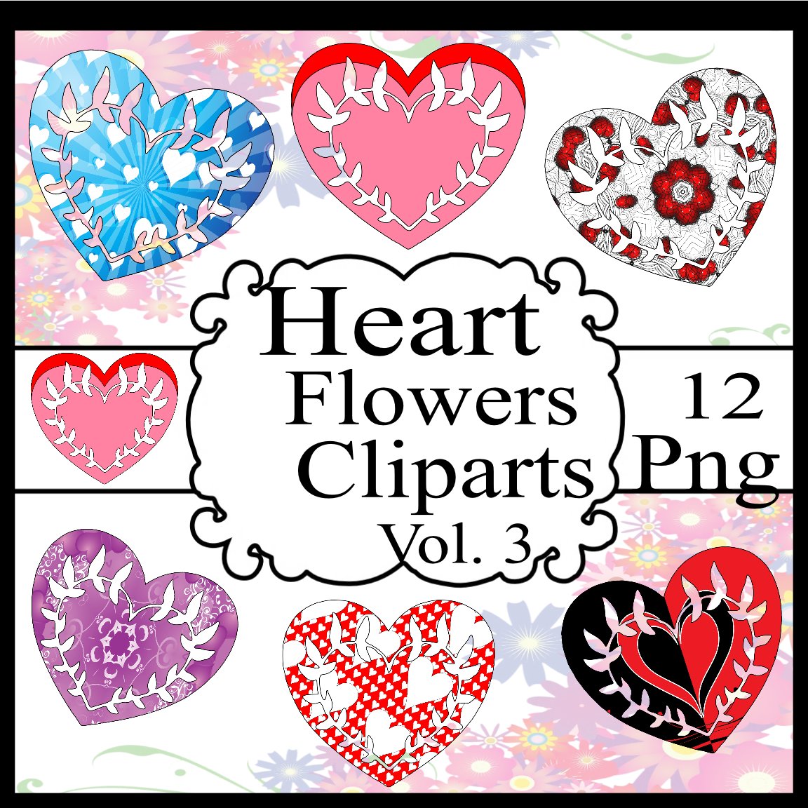 Heart Flowers Vol. 3-Digital Clipart,Holiday,Valentine's Day,Tshirt-Scrapbook