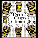 Drink Cups Vol. 18-Digital Clipart-Craft,Batman-Gift Tag-Tshirt--Scrapbook-Gift Card.