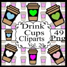 Drink Cups Vol. 20-Digital Clipart-Heart-Gift Tag-Tshirt-Notebook-Gift Card.