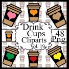 Drink Cups Vol. 19-Digital Clipart-Heart-Gift Tag-Tshirt-Notebook-Gift Card.