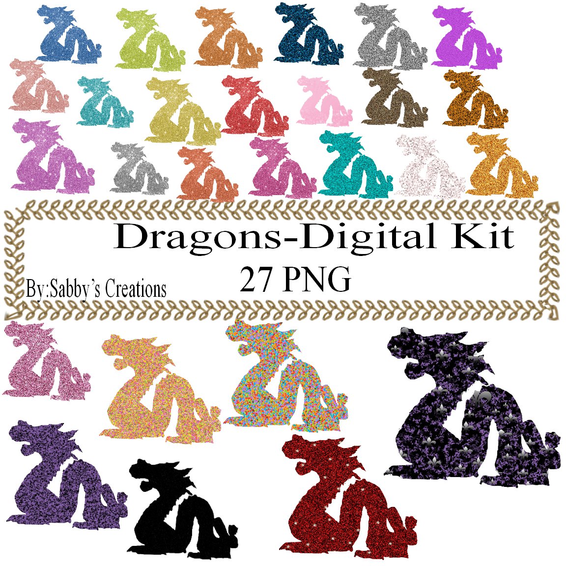 Glitter Dragon Digital Kit 1-Art Clip-Gift Tag-Jewelry-T shirt-Notebook